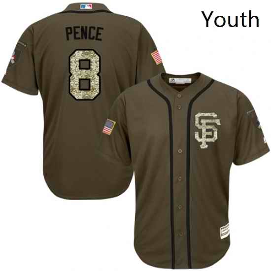 Youth Majestic San Francisco Giants 8 Hunter Pence Authentic Green Salute to Service MLB Jersey